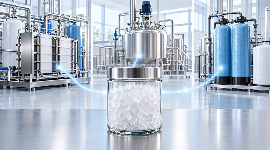 Sodium chloride crystals for chlor-alkali processing, industrial mixing and water softener regeneration
