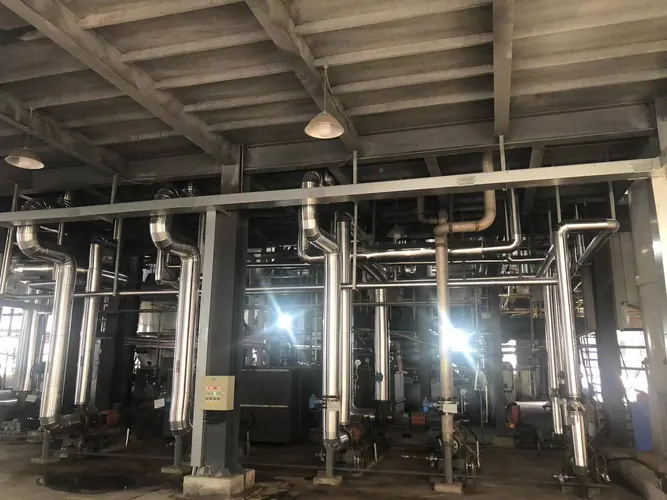 Industrial process piping at a chemical production facility supplying diethanolamine