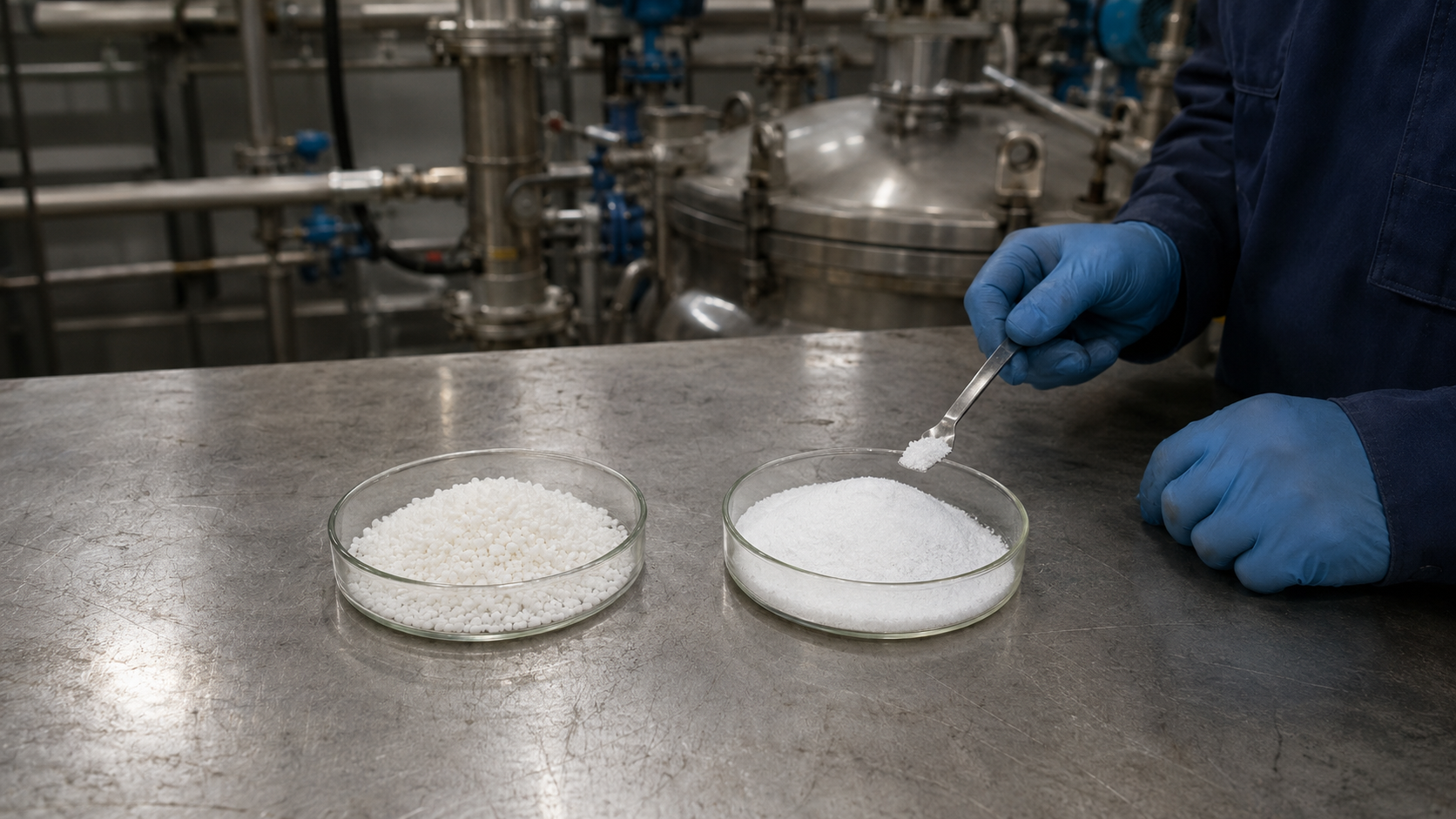 Potassium monopersulfate compound and potassium persulfate samples under quality inspection