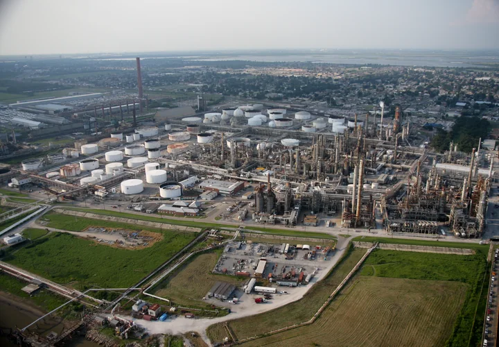Aerial view of a large chemical manufacturing and storage facility