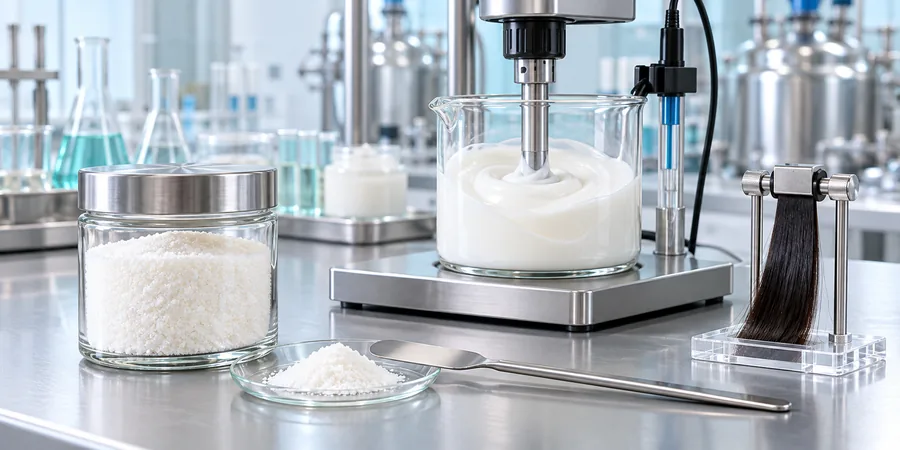 Calcium thioglycolate powder used in laboratory depilatory cream formulation and hair-fiber testing