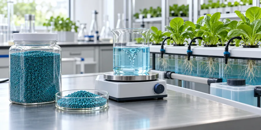 EDTA-CuNa2 blue chelated copper microgranules dissolving for fertigation and hydroponic nutrient preparation