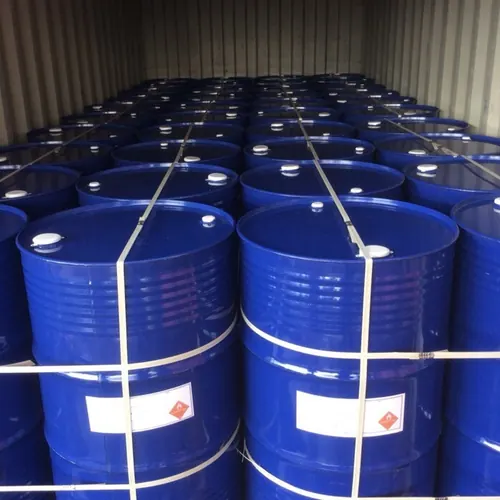 Blue steel drums used for industrial diethanolamine packaging and shipment
