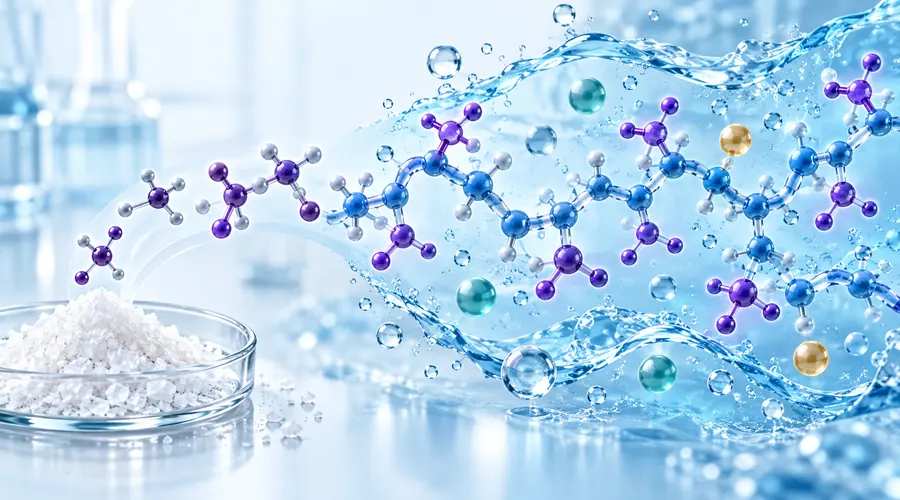 AMPS/ATBS monomer crystals forming a hydrophilic sulfonated polymer network in water