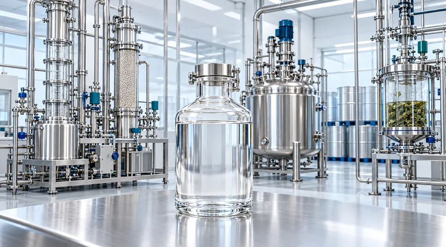 Clear ethyl alcohol used in closed distillation, dehydration, formulation and botanical extraction equipment